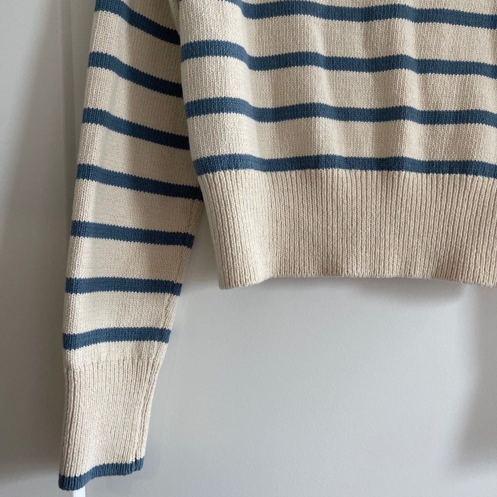 Veronica Beard Noorie Cardigan Sz Medium Ivory Blue Striped Cotton Chic Classic - Picture 15 of 16
